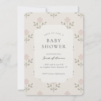 Vintage Iris Blokprint Bloemachtige Baby Shower Kaart