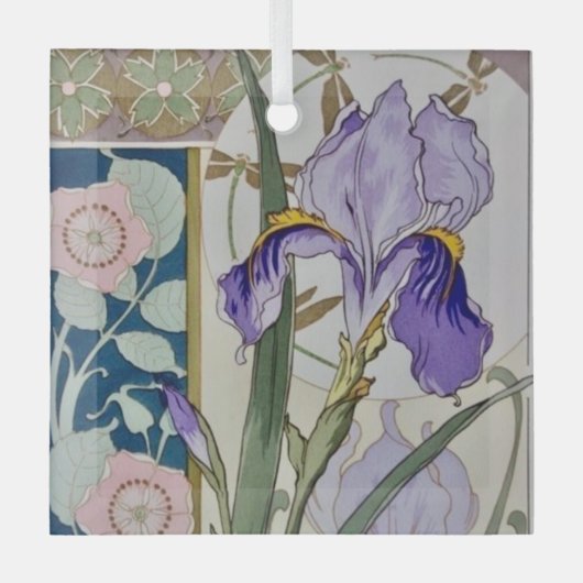 Vintage Iris Illustratie  Glas Ornament (Voorkant)