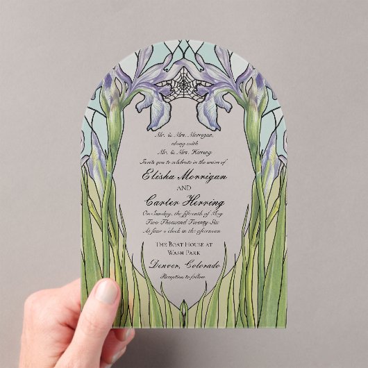 Vintage Iris Stained Glass Effect Wedding  Acryl Uitnodigingen (Insitu (Draagbaar))