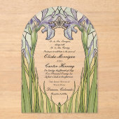 Vintage Iris Stained Glass Effect Wedding  Acryl Uitnodigingen (Voorkant)
