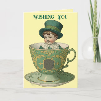 Vintage Irish Lad in Tea Cup Greeting Card Kaart