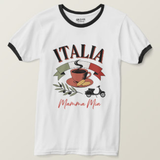 Vintage Italia Koffie, Retro Scooter & Mamma Mia T-shirt