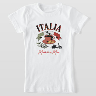 Vintage Italia Koffie, Retro Scooter & Mamma Mia T-shirt