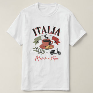 Vintage Italia Koffie, Retro Scooter & Mamma Mia T-shirt