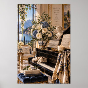 Vintage Italiaans meerkunstwerk met piano aan de w Poster