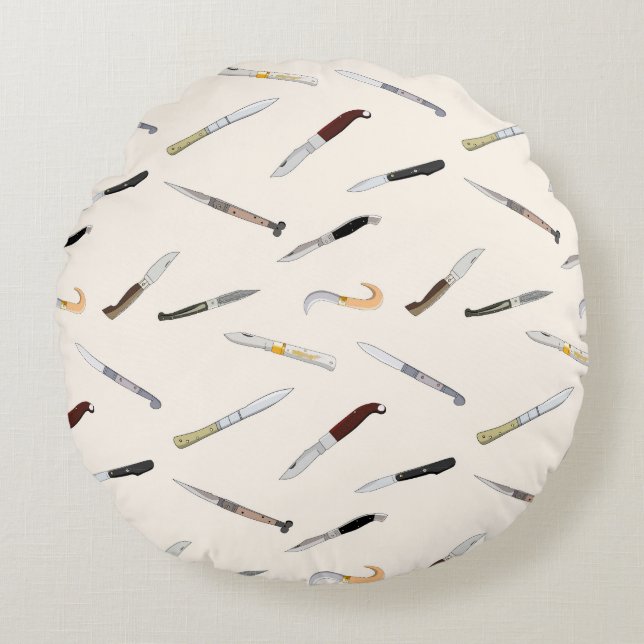 Vintage Italian Knives Pattern Throw Pillow Rond Kussen (Voorkant)