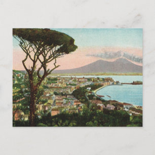Vintage Italië, Baai van Napels en de Vesuvius Briefkaart