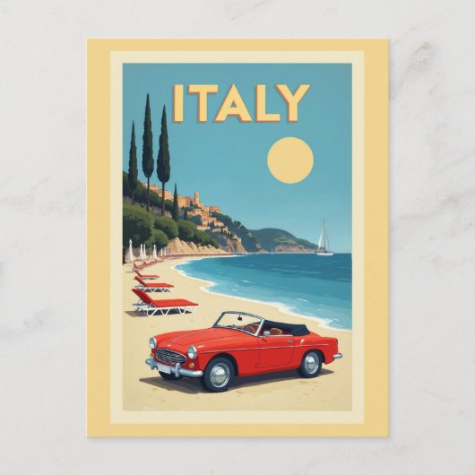 Vintage Italy Italian Coast Beach Car  Briefkaart (Voorkant)