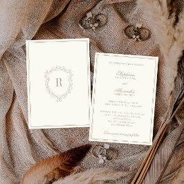 Vintage Ivory Crest Monogram Old Money Wedding Kaart