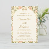 Vintage Ivory Script Wedding Invitation Kaart (Staand voorkant)