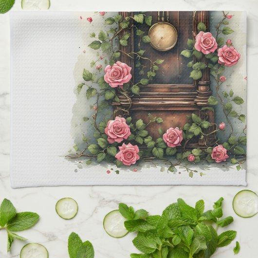 Vintage Ivy Rose Grandfather Clock Theedoek (Gevouwen)