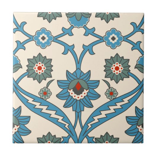 Vintage Iznik Bloempatroon Tegeltje (Voorkant)