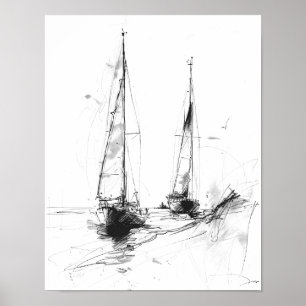 Vintage Jacht Schets – Nautical Minimalistische Ku Poster