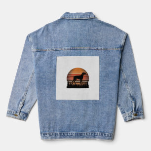 Vintage Jachthond Zonsondergang Bos Vector Design_ Denim Jacket