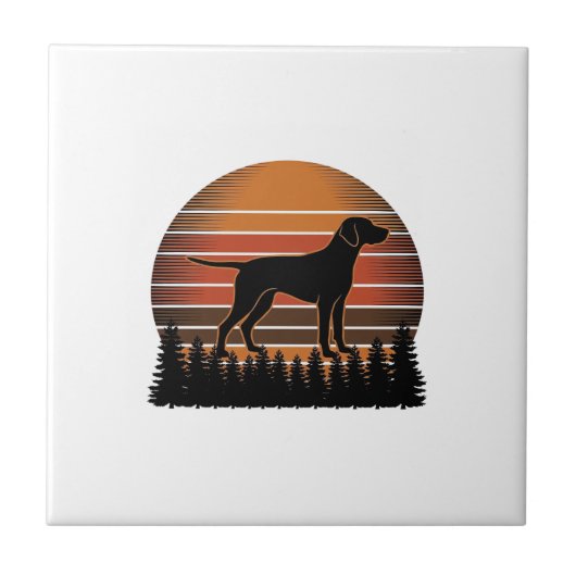 Vintage Jachthond Zonsondergang Bos Vector Design_ Tegeltje (Voorkant)