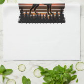 Vintage Jachthond Zonsondergang Bos Vector Design_ Theedoek (Gevouwen)