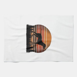 Vintage Jachthond Zonsondergang Bos Vector Design_ Theedoek