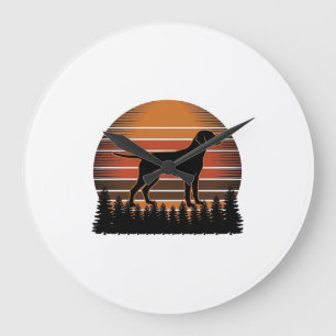 Vintage jachthond zonsondergang bos vector ontwerp grote klok