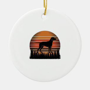 Vintage Jachthond Zonsondergang Bos Vectorontwerp_ Keramisch Ornament