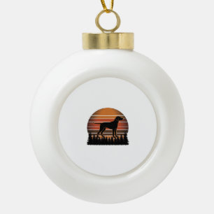 Vintage Jachthond Zonsondergang Bos Vectorontwerp_ Keramische Bal Ornament