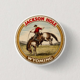 Vintage Jackson Hole Bucking Bronco wyoming paarde Ronde Button 3,2 Cm