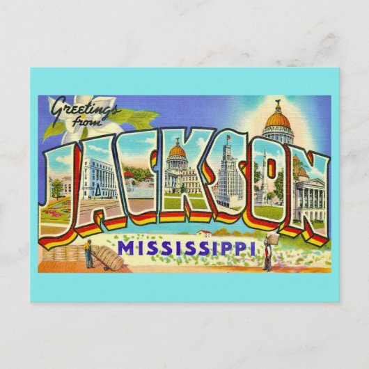Vintage Jackson Miss Groeten Briefkaart (Voorkant)