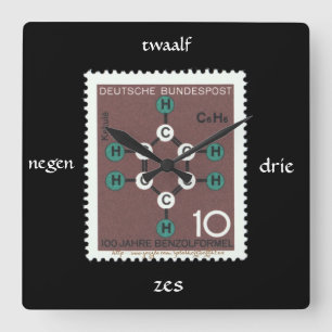 "Vintage Jahre Benzolformel Stamp" Vierkante Klok