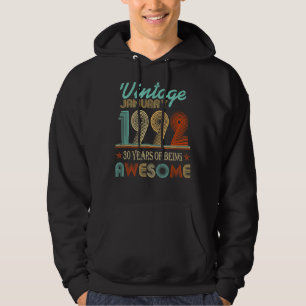 Vintage januari 1992 30e dag 30 jaar oud als hoodie