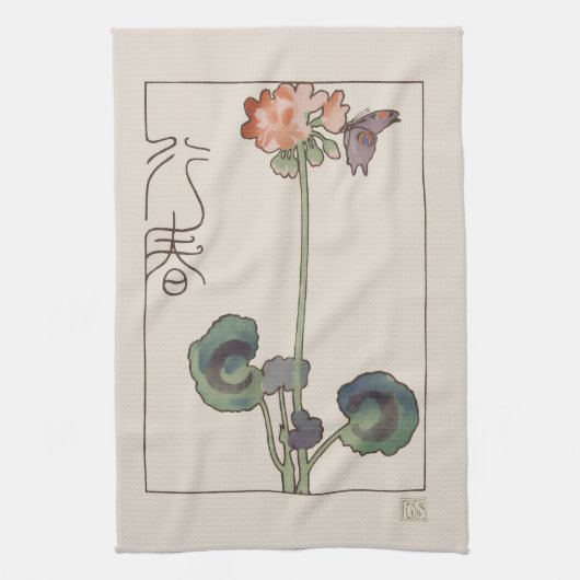 Vintage Japan Spring Floral: Geranium & Butterfly Theedoek (Verticaal)