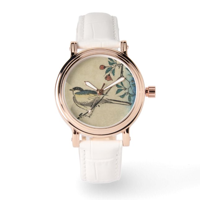 Vintage Japanese Bird and Blossom Art Horloge (Voorkant)