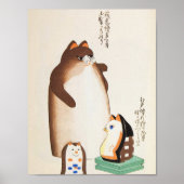 Vintage Japanese Cat Illustration Poster (Voorkant)