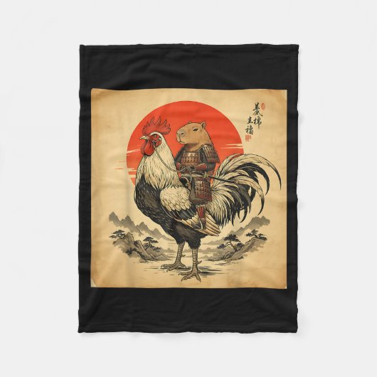 Vintage Japanese Samurai Capybara Rooster Chicken  Fleece Deken (Voorkant)