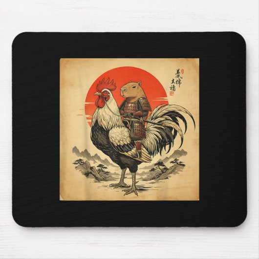 Vintage Japanese Samurai Capybara Rooster Chicken Muismat (Voorkant)
