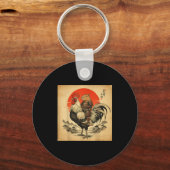 Vintage Japanese Samurai Capybara Rooster Chicken Sleutelhanger (Voorkant)