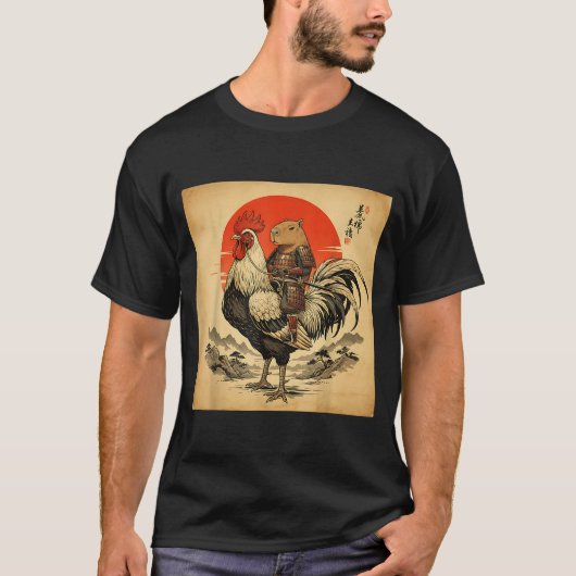 Vintage Japanese Samurai Capybara Rooster Chicken  T-shirt (Voorkant)