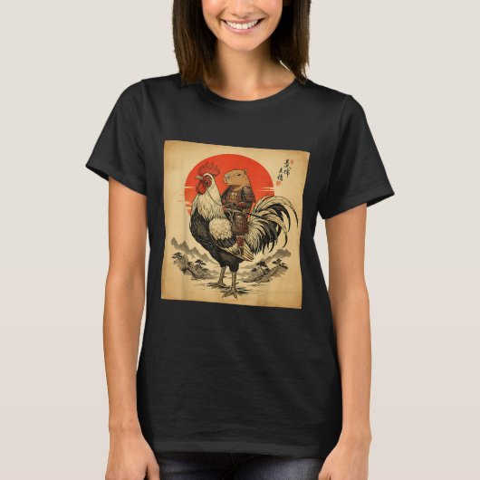 Vintage Japanese Samurai Capybara Rooster Chicken  T-shirt (Voorkant)