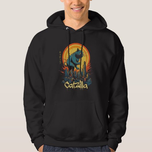 Vintage Japanese Sunset Catzilla 1 Hoodie (Voorkant)