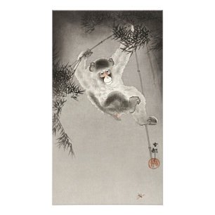 Vintage Japanse Aap Bamboe Kunstprint Foto Afdruk