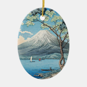 Vintage Japanse berg Fuji en meer Yamanaka-kunst Keramisch Ornament