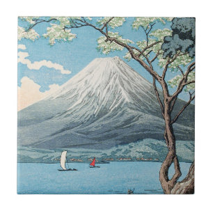 Vintage Japanse berg Fuji en meer Yamanaka kunst Tegeltje