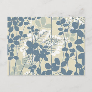 Vintage Japanse Blauwe Botanische: Crème Blad Vare Briefkaart