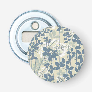 Vintage Japanse Blauwe Botanische: Crème Blad Vare Button Flesopener