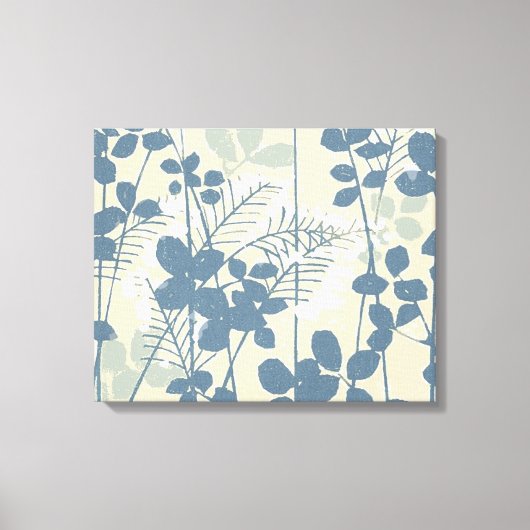 Vintage Japanse Blauwe Botanische: Crème Blad Vare Canvas Afdruk (Voorkant)