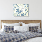Vintage Japanse Blauwe Botanische: Crème Blad Vare Canvas Afdruk (Insitu (Slaapkamer))