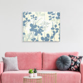 Vintage Japanse Blauwe Botanische: Crème Blad Vare Canvas Afdruk (Insitu (Woonkamer))