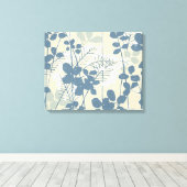 Vintage Japanse Blauwe Botanische: Crème Blad Vare Canvas Afdruk (Insitu (Houten vloer))