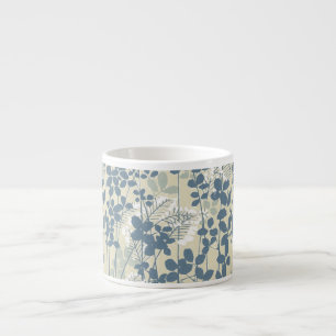 Vintage Japanse Blauwe Botanische: Crème Blad Vare Espresso Kop