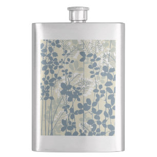 Vintage Japanse Blauwe Botanische: Crème Blad Vare Heupfles