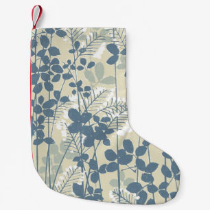 Vintage Japanse Blauwe Botanische: Crème Blad Vare Kleine Kerstsok