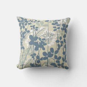 Vintage Japanse Blauwe Botanische: Crème Blad Vare Kussen